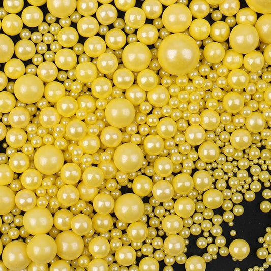 Yellow Sprinkles for Cake Decorating, 130g/4.6oz Edible Yellow Pearl Sprinkles Mix, Sugar Candy Pearls for Baking, Cookie Decorations and Cupcake Toppings, Wedding Party Supplies