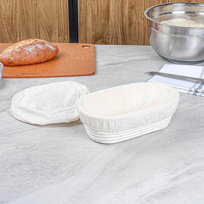 Restaurantware Bread Proofing Basket 9 Inch Oval Pack of 1 Rattan Dough Fermentation Basket With Cotton Liners, Oval Banneton Bread Rising Bowl For Home, Commercial, and Artisanal Baking
