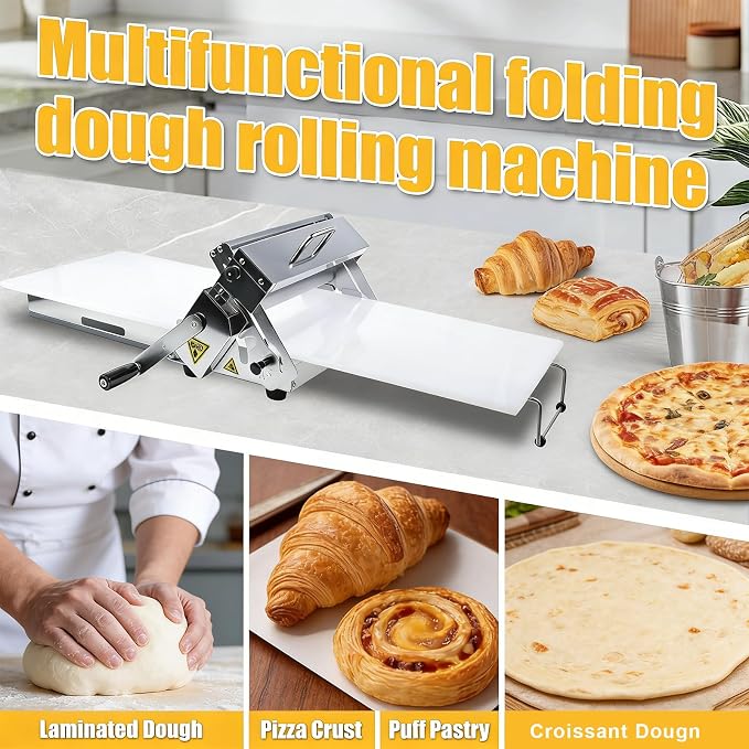 40.9''x15.5" Folding Dough Sheeter,Manual Stainless Steel Dough Machine,dough sheeter machine for home,(ith Sheeter Board) Thickness Adjustable，Suitable for home and commercial use