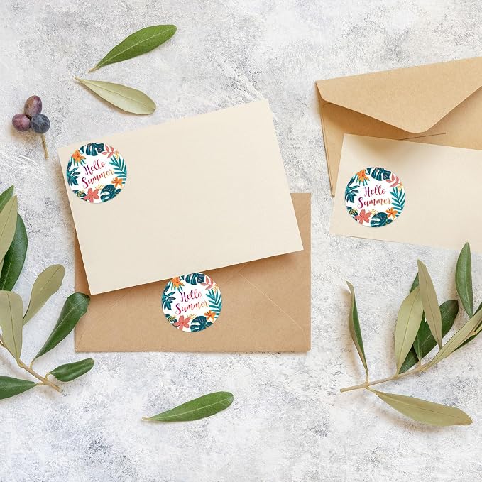Louise Maelys 500 Pcs Flower Hello Summer Stickers Roll for Kids and Adult 1.5 Inch Adhesive Decoration Round Labels for Baking Card Gift Wrapping Envelope Craft Making