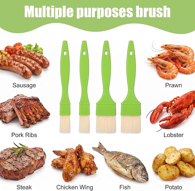 4pcs Pastry Brush Set, 1/1/2/2 inch Natural Bristle Basting Pastry Paint Brush with Hang Hole Design Premium BBQ Heat Resistant Brushes for Cooking Baking Brushes Oil Grilling Marinade