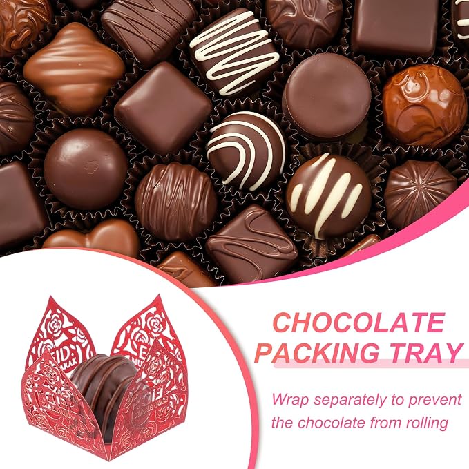 uxcell 25 PCS Truffle Wrappers 0.43x0.43 Inch Square Cupcake Liners Baking Wrappers Hollow Out Paper Dessert Cups for Wedding Birthday Red