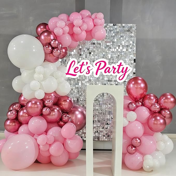 Pink Balloon Garland Arch Kit, 103 PCS Metallic Hot Light Baby Pink and Clear Balloon Bow Balloons for Girls Birthday Princess Baby Shower Wedding Party Decorations