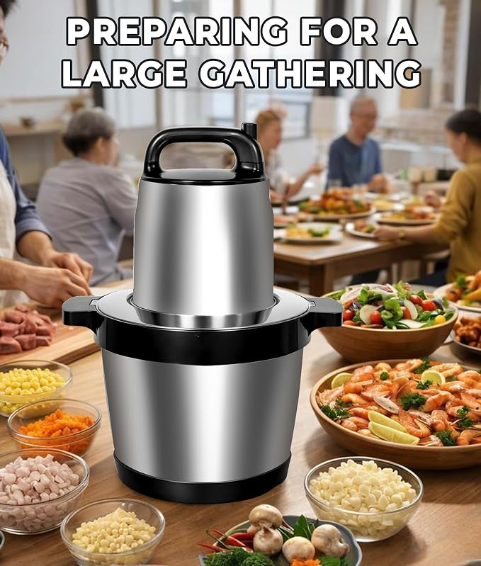 8L Meat Grinder for Home use, 1200W Large Food Processor，26-Cup Meat Grinder Electric with 2 Speed Modes & 4 Bi-Level Blades，Vegetable Chopper Electric for Onion, Meat, Nuts, Fruit, Meal Prep