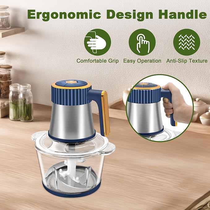 Food Processor, 5-Speed Food Chopper, Electric Meat Grinder, Blue | 2 Bowls (8 Cup+8 Cup) & 2 Sets of Blades, Meat Processor for Meat, Vegetables, Fruits and Nuts