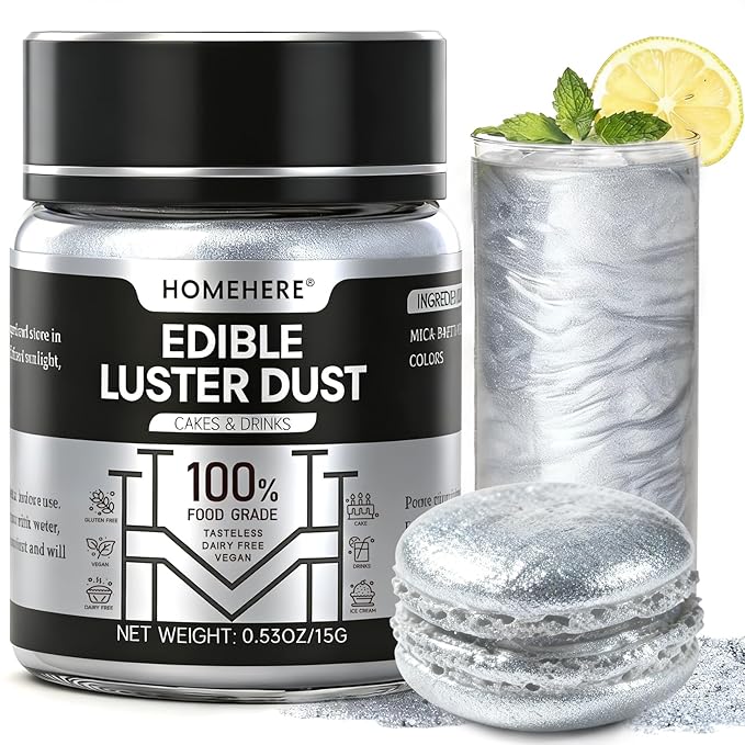 HomeHere Edible Luster Dust Food-Grade Glimmer Powder Glitter for Cake Decorating 15g, Edible Sprinkle Glitter for Cocktails Drinks Baking Candy Dessert Chocolate Vegan Tasteless