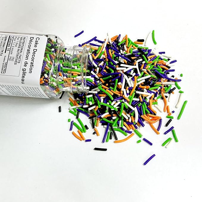 Homipooty Halloween Jimmies Sprinkles for Cake Decorating 100g/3.5oz Edible Orange, Black, Purple, Green and White Jimmies Mix for Baking, Ice Cream Toppings, Cupcakes, Cookies, Donuts