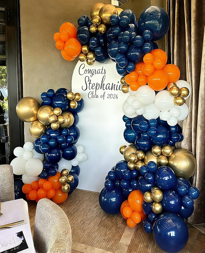 Blue and Orange Balloon Arch Kit 154pcs Orange Navy Blue White Gold and Confetti Balloons for Wedding Baby Shower Cartoon Theme Birthday Party Decorations
