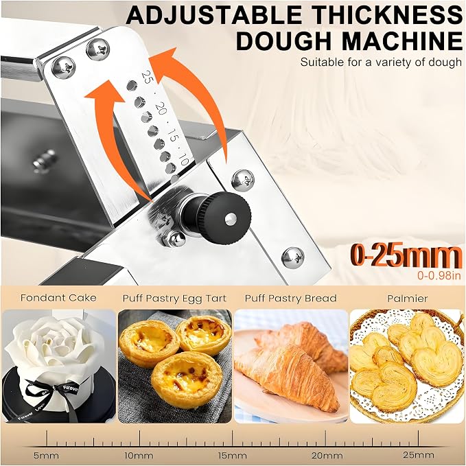 40.9''x22.8 Folding Dough Sheeter, Manual Dough Roller Machine, Thicknesses from 0 to 25 mm, Stainless Steel Hand Crank Dough Roller for Croissants, Pizza Pasta Pastry Fondant Type300