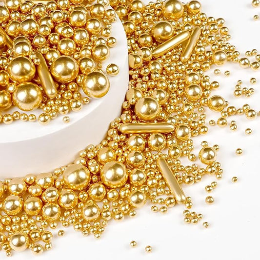 Gold Pearl Rods Sprinkles for Cake Decorating, 150g/5.29oz Mix Size, Golden Sugar Sprinkles, Pearl Cake Decoration, Metallic Rod Sprinkles, Cupcake Cookies Topper, Party Wedding Birthday Supplies