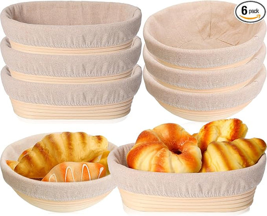 Geetery 6 Pack Bread Banneton Proofing Baskets 10 Inch Oval and 9 Inch Round Rattan Sourdough Baskets Dough Proofing Bowls with Liners and Dough Scraper for Home Sourdough Bread Baking Supplies