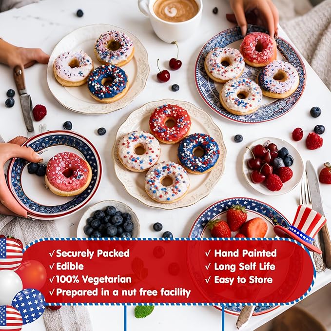 Patriotic Sprinkles for Cake Decorating,6 Cell-6.7oz,July 4th Edible Sprinkle Baking Decorations,Blue Red White Silver Pearls Nonpareils Confetti and Stars-Shape Sanding Sugar Mix,for Cookies,Ice Cream,Fondant Cake,Cupcakes,Desserts Decorating,May Day,...