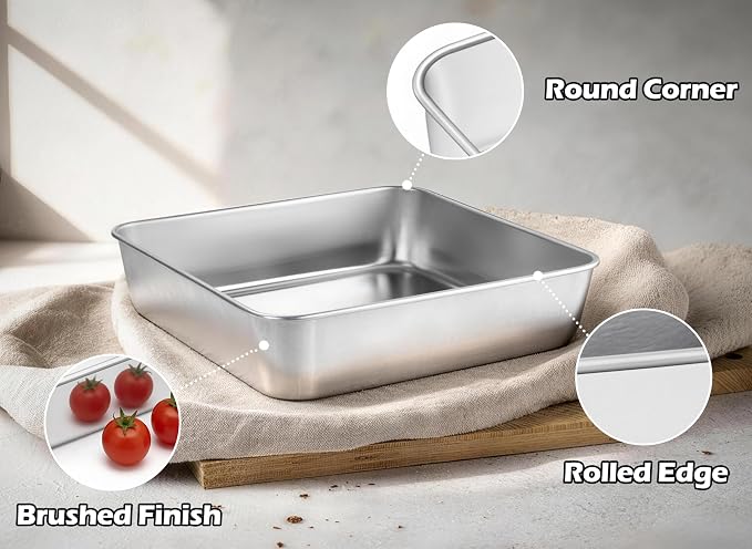 Leonyo Stainless Steel 8x8 Baking Pan, 8 Pack Metal 8IN x 8IN Square Cake Pans, Commercial Brownie Pans Baking Dish for Cornbread, Banana Bread, Lemon Bars, Dishwasher Safe