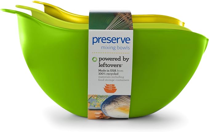 Preserve Nested Mixing Bowl Set Made from Recycled Plastic, Set of Three, Green and Yellow