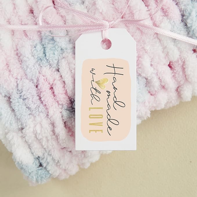 300 Handmade with Love Stickers in Sheets | 1.75" x 2.75" Special Cut Size | Typical Shape Design with Gold Foil and Light Peach Background | Highly Recommended for Small Business Owners (1 Pack)