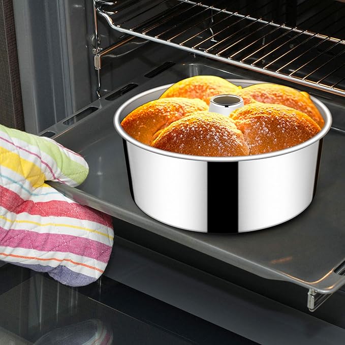 LIANYU Angel Food Cake Pan, 10 Inch Tube Pan for Baking Pound Cake, Deep Chiffon Mold with Stainless Steel Core, Mirror Finished Surface, Easy to Release, Dishwasher Safe