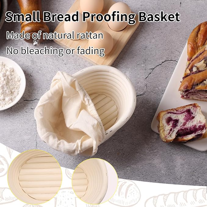 KONGDY 6Pcs Banneton Bread Proofing Basket, (6.7x4.7x3in) Mini Oval Sourdough Bread Basket with Liner Professional & Home Bread Baking Supplies (Small Oval)