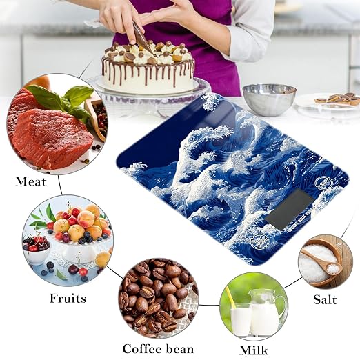 Food Scale Kitchen Scale Food Weight Scales Digital Weight Grams and Ounces Small Electronic Food Scale for Baking Cooking Japanese Deep Blue Sea Waves