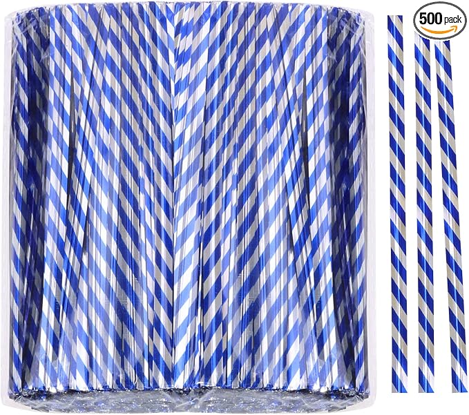 Mini Skater 4" Metallic Twist Ties Foil Bread Ties for Packaging Bakery Candy Goodies Cookies Gift Cellophane Treat Bags Christmas Wedding Party Favor Supplies,500Pcs (Blue Stripe)