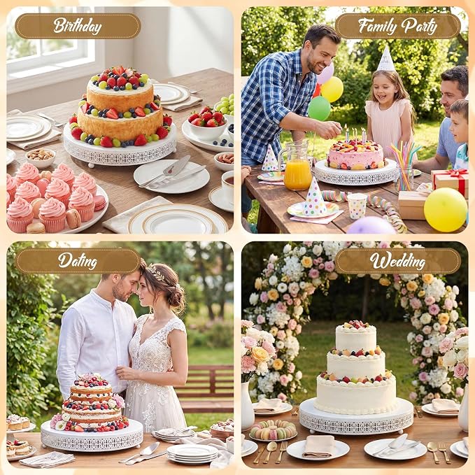 Wenqik White Cake Stand 20 Inch Metal Round Cupcake Dessert Stand with Cake Cutting, Spatula Cookies Cupcake Pastry Display Candy Holder Fruit Serving Tray for Wedding Birthday Party