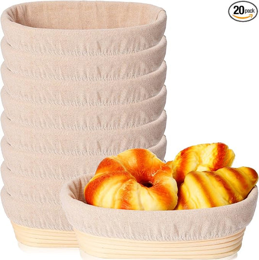 Gejoy 20 Sets Bread Proofing Baskets Bulk Banneton Dough Proofing Bowls Kit with Cloth Liner and Plastic Scraper Sourdough Basket for Home Sourdough Bakers(Oval,10'')