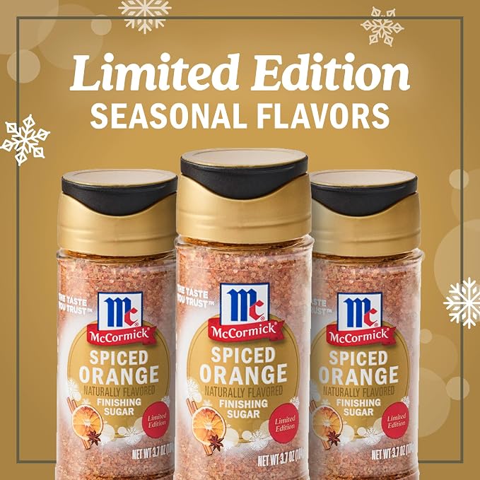 McCormick Finishing Sugar, Spiced Orange, Limited Edition, Bright Citrus Flavor with Warm Spices, For Muffins, Pie, Cocktails, Cider, Tea, and More, 3.7 oz (Pack of 2)