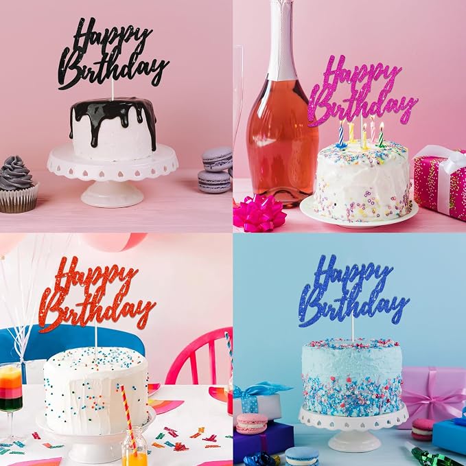 BEISHIDA Happy Birthday Cake Topper - Hot Pink Glitter, Perfect for Girl's Women's Birthday Parties, Reusable Keepsake