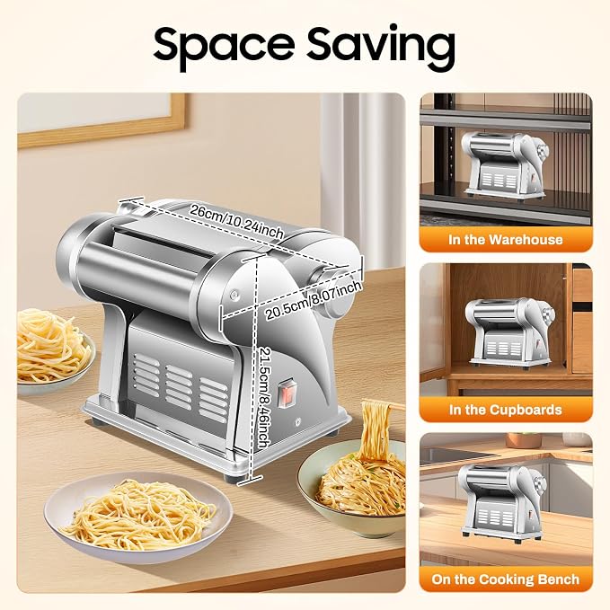 110V Electric Pasta Maker Machine, 135W Commercial Dough Roller Maker, 410 Stainless Steel Automatic Noodle Making Pasta Maker for Dumpling Wrappers, Etc
