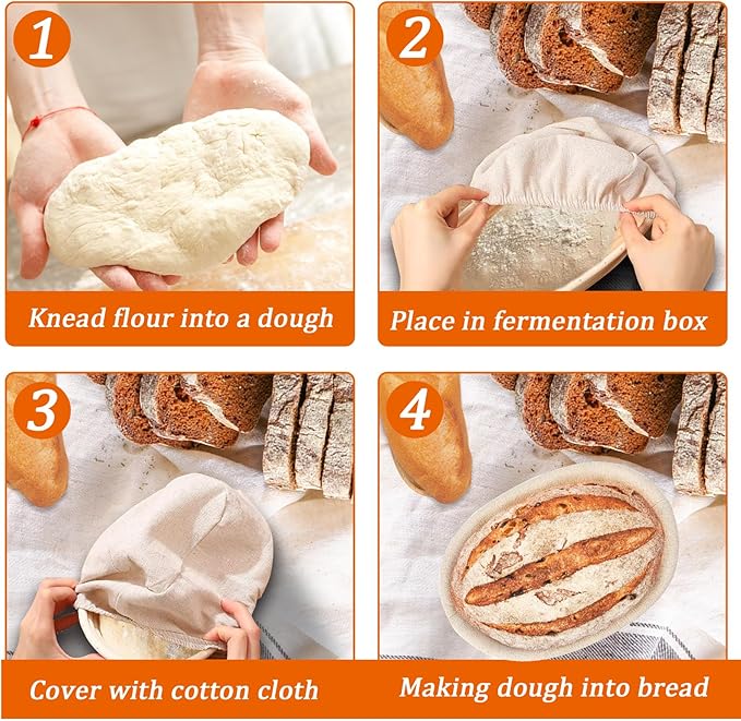 Nalcant 4 Pack Oval Banneton Proofing Basket Set 10 Inch, Natural Rattan Sourdough Bread Baskets with Linen Liners, Artisan Dough Rising Bowls for Home & Professional Bakers (10" Oval, Set of 4)