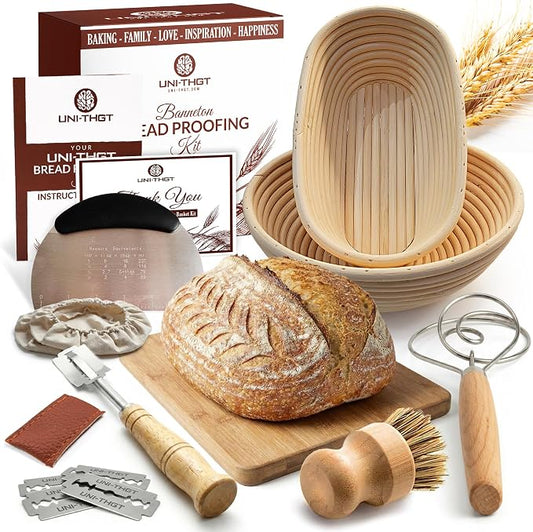 Sourdough Proofing Basket - 9 & 10 Inch Round and Oval Rattan Bread Banneton with Baking Accessories - Fermenting Kit for Bread Making - Gift Baskets for Women
