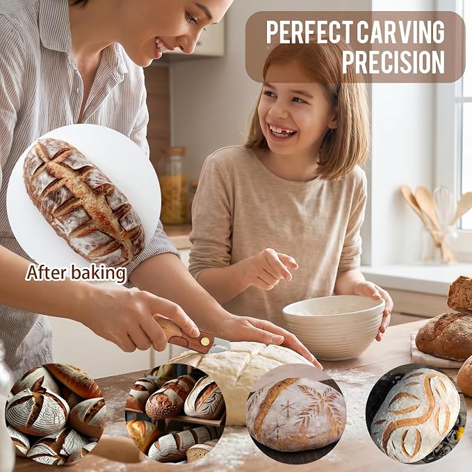 Wooden Bread Lame for Sourdough Scoring, Professional Sourdough Scoring Tool with 10 Blades, Ergonomic Bread Scorer for Artisan Baking Supplies