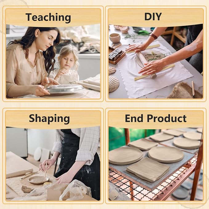 Sasylvia 10 Pcs Clay Pottery Rolling Pin Guides Wood Teaching Rolling Mud Stick Guide Set Polymer Clay Depth Thickness Guide Pottery Mudboard Tools (5 Size,Wood Color)