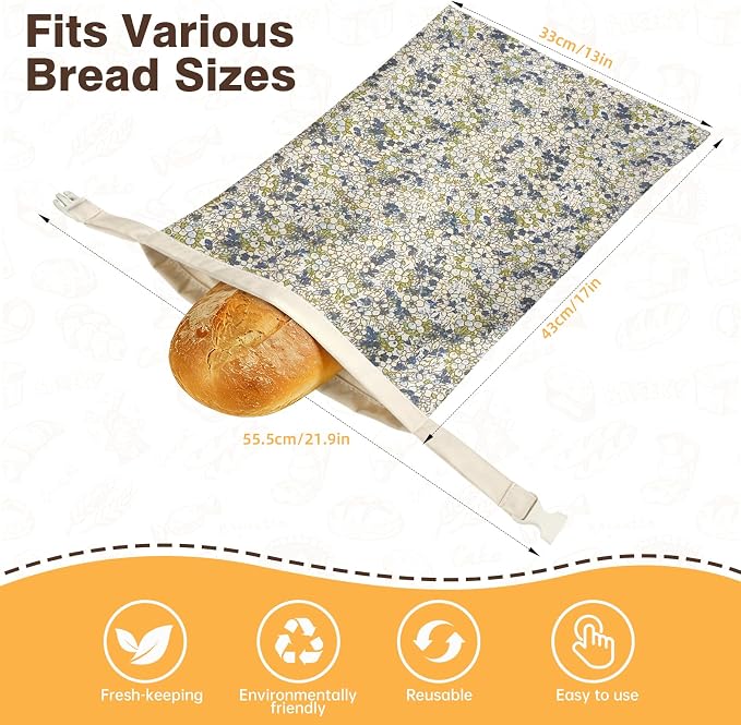2 Pack Beeswax Bread Bags for Sourdough Homemade Bread, XL Reusable Bread Storage Bag, Organic Waxed Line and Linen Fabric Bread Bag for Home Bakers, Picnics Work or Gift-Giving