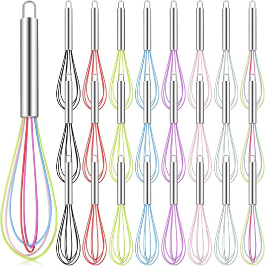 Domensi 24 Pcs 10 Inch Whisks Bulk for Cooking Silicone Whisks Non Scratch Stainless Steel Egg Beater Colorful Coated Metal Heat Resistant Egg Beaters for Valentines Day Party Favor Gift Supplies