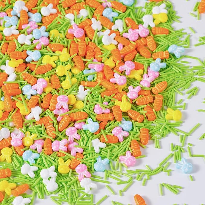 Easter Sprinkles for Cake Decorating 7 oz Pastel Spring Sprinkles - Edible Bunny Carrot Candy Green Jimmies Sprinkles Mix for Baking Easter Egg Ice Cream Cookies Cupcake Topper (Pink Blue Yellow Green)
