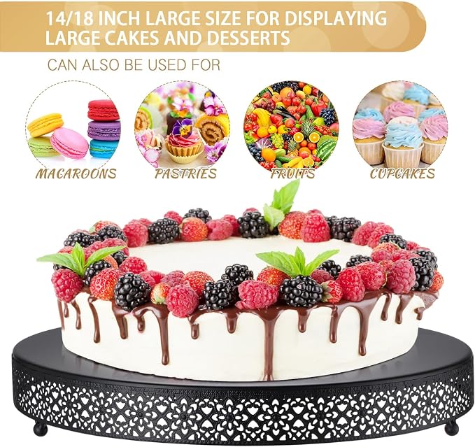 Wenqik Cake Stand 18 Inch Round Metal Cupcake Dessert Wedding Cake Stand Cookies Display Holder Fruit Serving Tray for Table Wedding Birthday Anniversary Party(Black)