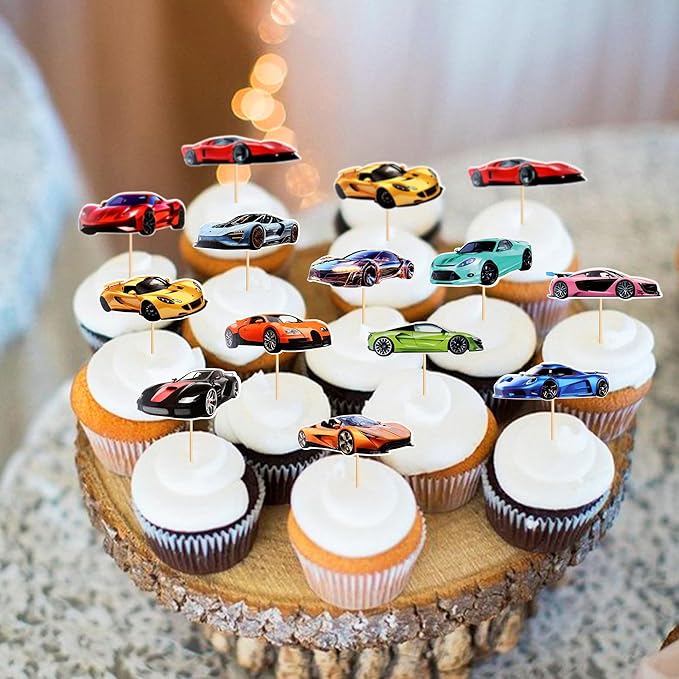 Ercadio 36 Pack Racing Car Cupcake Toppers Realistic Race Cars Cupcake Picks Race Car Cupcake Toppers for Racing Sports Theme Baby Shower Birthday Party Cake Decors Supplies