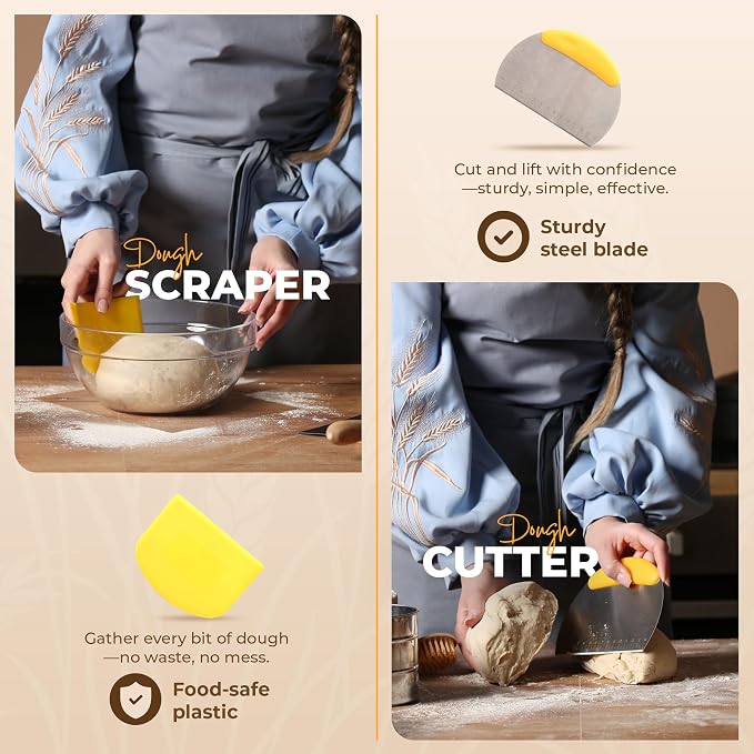 BAKERIA 9" Round Banneton Bread Proofing Basket Set with Starter Jar, Linen Liner, Bread Lame, Dough & Bench Scraper, Bread Whisk – Complete Artisan Sourdough Baking Kit