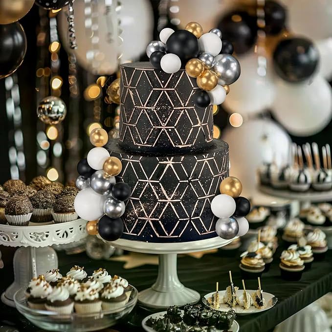 66 PCS Ball Cake Picks Black Silver White Gold 4 Sizes for DIY Baking Decoration Cupcake Toppers and Wedding Anniversary Birthday