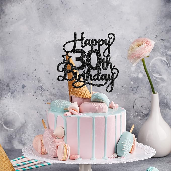 1 Pack Happy 30th Birthday Cake Topper Black Glitter 30 & Fabulous Cheers to 30 Years Old 30th Birthday Cake Pick for Celebrating 30th Birthday Anniversary Party Cake Decorations Supplies