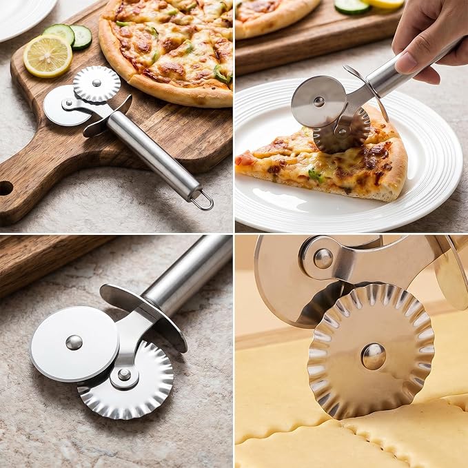 Double Wheel Pastry Cutter,Ravioli Pasta Cutter Wheel | Pie Cutter, Stainless Steel Dual-Head Baking Tool for Pizza, Noodles, Ergonomic Handle, Easy to Use & Clean