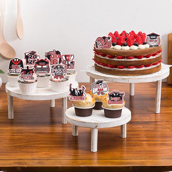 60 PCS Edible 2026 Graduation Cupcake Toppers Diploma Congrats Grad Cap Class of 2026 Cake Decorations Edible 2026 Graduation Decorations for 2026 Graduate Party Cake Decorations Supplies Black Red