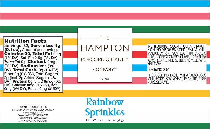 Rainbow Sprinkles Jimmies 3.17 oz, Sprinkles For Cake Decorating, Cake Sprinkles, Sprinkles For Baking, Ice Cream & More, The Hampton Candy Company