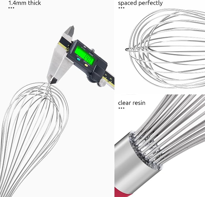 U-Taste Balloon Whisk for Cooking: 18/10 Stainless Steel Kitchen Wire Whisk, 12in Large Heavy Duty Egg Beater, Manual Mixing Tool with 12 High Flex Wires for Stirring, Blending Sauce (Red)