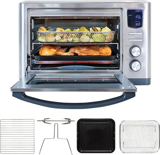 Kenmore Digital 11-In-1 Air Fryer Toaster Oven Combo 25 Qt Convection Rotisserie Dehydrator Bake Broil 1800 Watts 80°-450°F Temp Controls Top & Bottom Heater Adjustments Stainless Steel Large Capacity