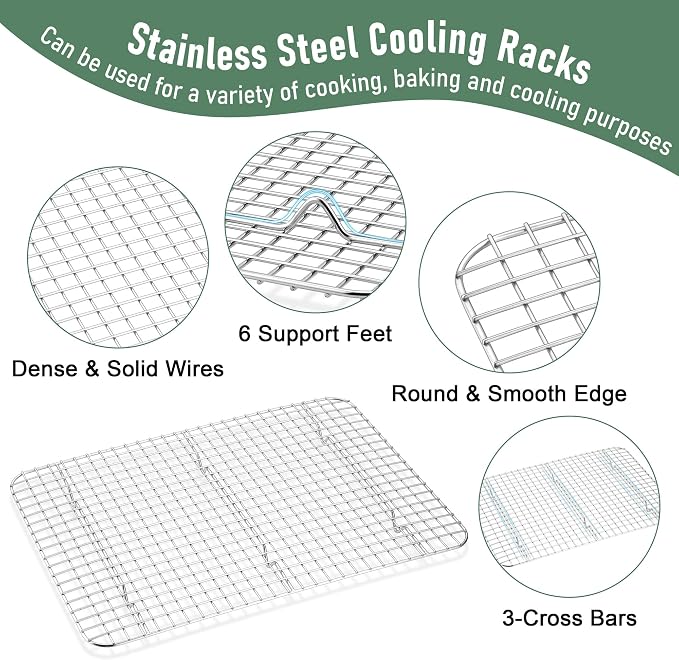 Homikit Baking Sheet with Wire Rack Set (1 Pan+1 Rack), 16" x 12" Stainless Steel Cookie Bacon Pan for Oven, Nonstick Jelly Roll Pan Baking Tray with Grid Cooling Rack for Cook Roast, Dishwasher Safe