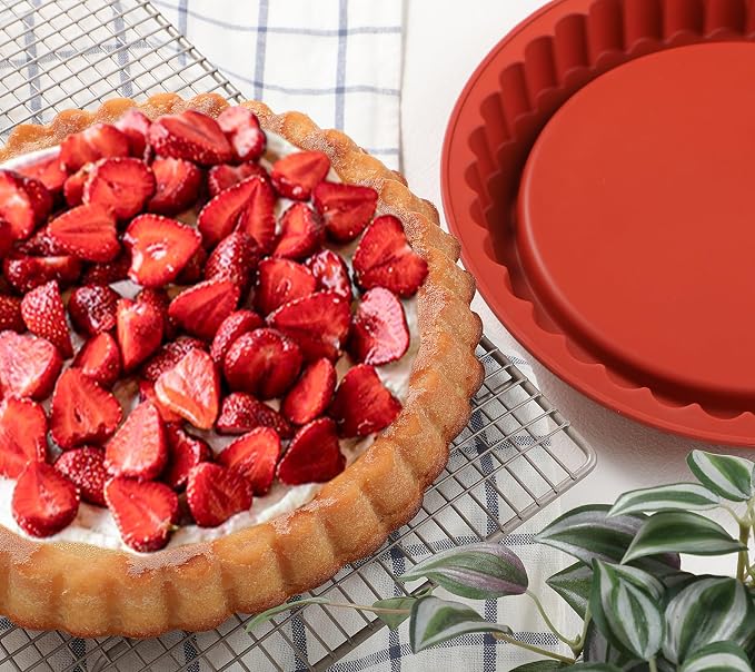 Webake 11-Inch Silicone Flan Tart Pan, Nonstick Large Maryann Cake Pan Torte Pan, BPA-Free