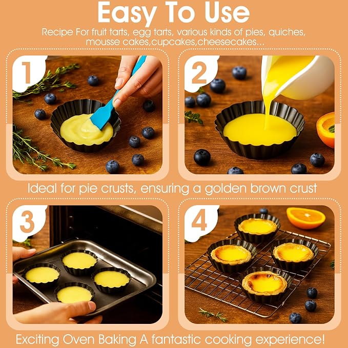 32 Pcs Mini Tart Pans Egg Tart Molds with Removable Bottom Round Nonstick Quiche Pan Mini Pans Quiche Bakeware Mold Fluted Side
