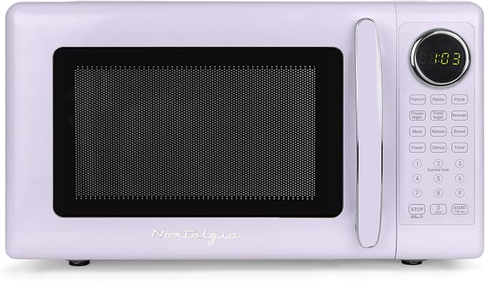 Nostalgia Modern Retro Compact Countertop Microwave Oven - 0.7 Cu. Ft. - 700-Watts with LED Digital Display - Child Lock - Easy Clean Interior - Lavender