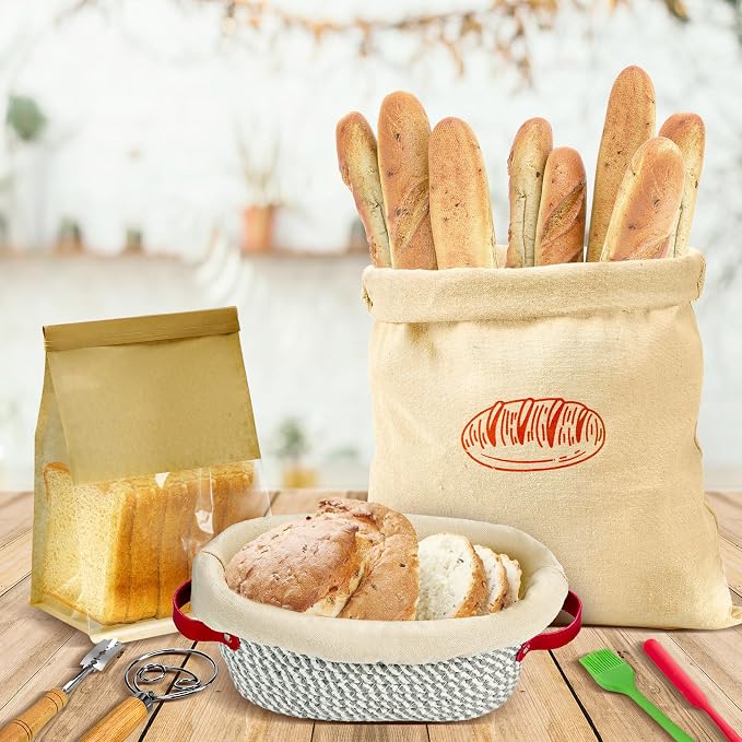 HASHMUST 33 Pcs Sourdough Starter Kit, Sourdough Bread Baking Supplies, 9'' Round & 10" Oval Cotton Rope Banneton Bread Proofing Basket Kit, Beginner Friendly Bread Making Tools with Starter Jar